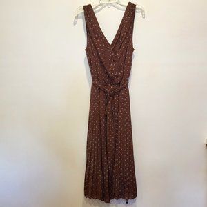 Ted Baker London Brown Blue Polka Dot Pleated Silk Dress, US Size 10, NWT